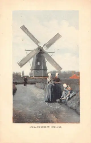NiederlandeSchaatsenrijden Zeeland Frauen Tracht Windmühle Postkarte