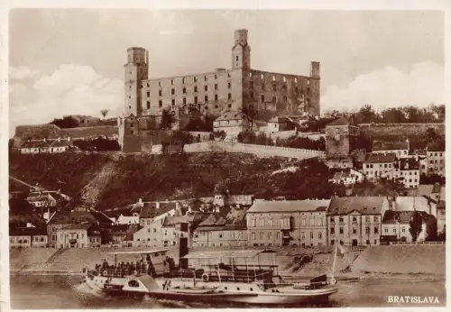 Slowakei Burg Bratislava Dampfschiff RPPC Vintage Postkarte