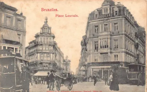 Belgien Bruxelles Brüssel Place Louvain Cart Straßenbahn Auto Polizist Bodega Postkarte