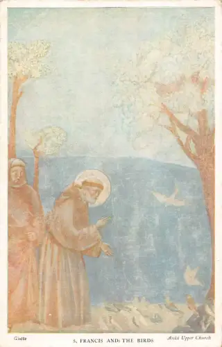 Religiöse Kunst Heiliger Franzisk und die Vögel Vintage Postkarte