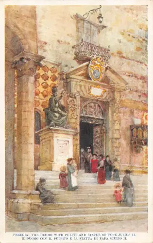 Italien Perugia Dom mit Kanzel Statue Papst Julius II Kunst Vintage Postkarte
