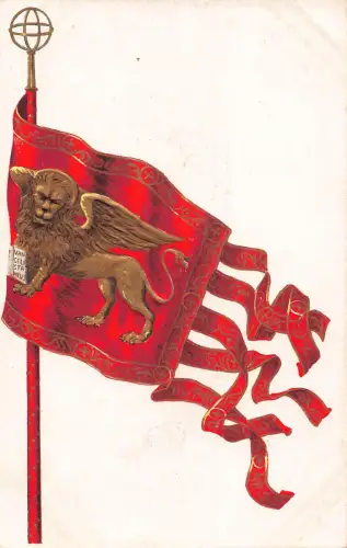 Venedig Venezia Flagge mit San Marco Löwe geprägte Vintage Postkarte