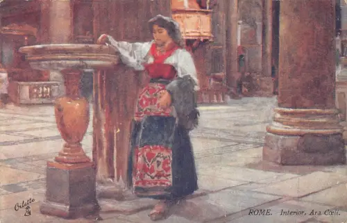 Italien Roma Rom Kunst Interieur von Ara Coeli Frau traditionelle Kleidung Postkarte