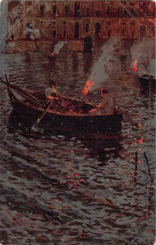 Italien Napoli Neapel Pesca di Notte a Posillipo Fischer Nachtboote Postkarte