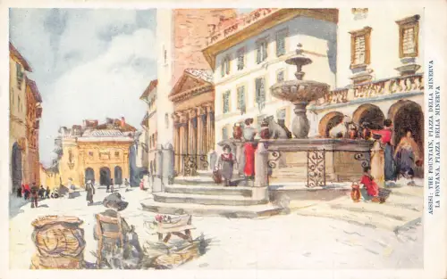 Italien Assisi Der Brunnen Piazza Della Minerva Kunst Vintage Postkarte