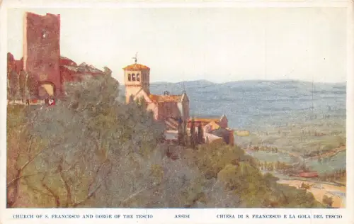 Italien Assisi Kirche S Francesco und Schlucht von Tescio Vintage Postkarte