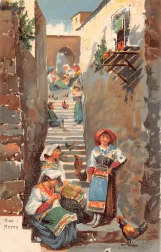 Italien Roma Rom Gardini Mädchen Trachten Kostüme Hühnertreppe Postkarte