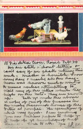 Italien Pompeji 1901 Casa dei Vetti Wandbild Lotta de Galli Huhn Vintage Postkarte