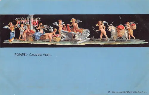 Italien Pompeji Casa dei Vetti Engel Blumen Wandbild Vintage Postkarte
