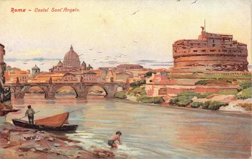 Italien Roma Rom Engelsburg Bootsbrücke Burg Vintage Postkarte