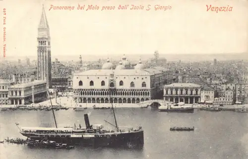 Italien Venedig Venezia Panorama del Molo preso Isola S Giorgio Dampfschiff Postkarte
