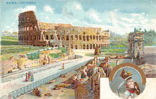 Italien Roma Rom Kolosseo Kostüm dei Gladiatori Kunst Vintage Postkarte