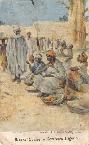 Kunstmarktszene im Norden Nigerias Frauen traditionelle Kleidung Vintage Postkarte
