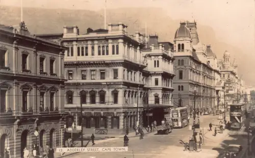 Südafrika Adderley Street Kapstadt Doppeldecker Straßenbahn Vintage Postkarte