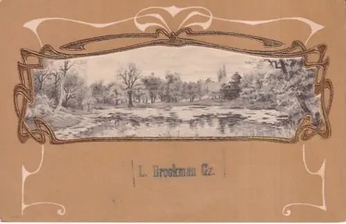 Passepartout Landschaft Winter Jugendstil Vintage Postkarte