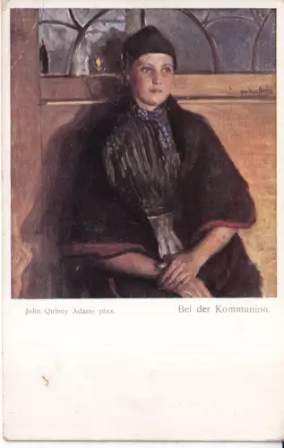 Kunst von John Quincy Adams Frau in schwarz gekleidet Bei der Kommunion Postkarte