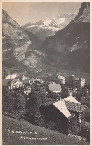 Schweiz Grindelwald mit Fiescherhorn Gesamtansicht Vintage Postkarte