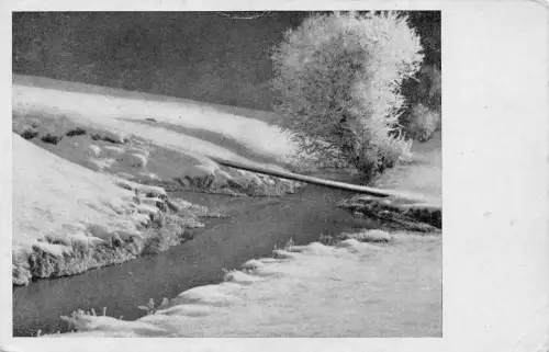 Deutschland Winteridylle Fluss Baum Schneelandschaft Vintage Postkarte