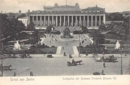 Deutschland Gruss aus Berlin Lustgarten Denkmal Wilhelm III Kutschen Postkarte