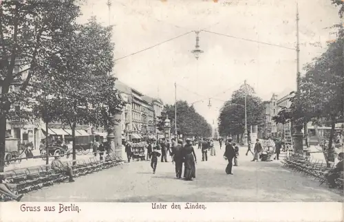 Deutschland Gruss aus Berlin Unter den Linden Lampenbänke Vintage Postkarte