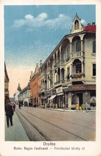 L513 Rumänien Oradea Nagyvarad König Ferdinand Boulevard Vintage Postkarte