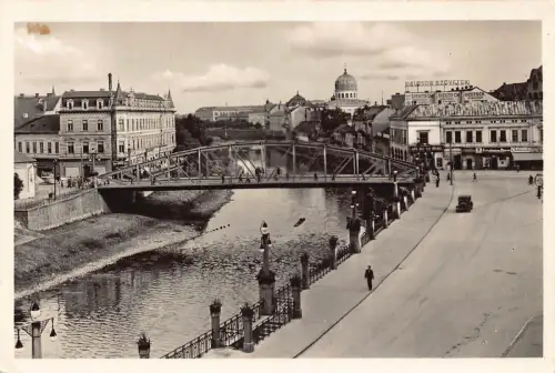 L513 Rumänien Oradea Nagyvarad 1944 Brücke Judaica Geschäfte Synagoge RPPC Postkarte