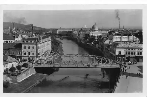 L513 Rumänien Oradea Nagyvarad Brücke über Crisul Fluss Synagoge RPPC Postkarte