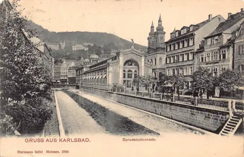 Tschechien 1906 Gruss aus Karlsbad Karlsbad Sprudelkolonnade Vintage Postkarte