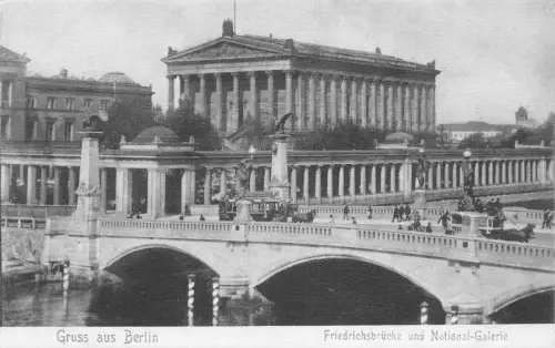 Deutschland Gruss aus Berlin Friedrichsbrücke Nationalgalerie Kutsche Postkarte