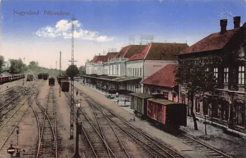 L513 Rumänien Oradea Nagyvarad 1914 Bahnhof Waggons Vintage Postkarte