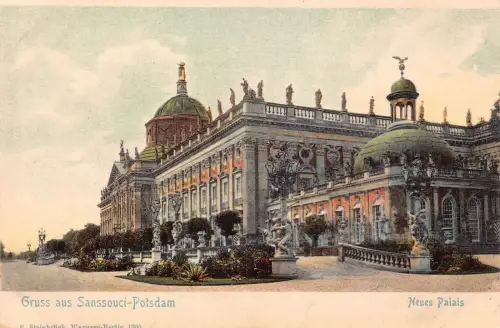Deutschland Gruss aus Sanssouci Potsdam Neues Palais Schloss Vintage Postkarte