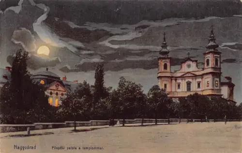 L513 Rumänien Oradea Nagyvarad 1915 Basilika Mondschein Nacht Vintage Postkarte