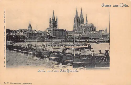 Deutschland Gruss aus Köln Schiffbrücke Pontonbrücke Vintage Postkarte