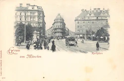 Deutschland Gruss aus München Karlsplatz Straßenbahnplatz Vintage Postkarte