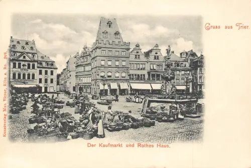 Deutschland Gruss aus Trier Kaufmarkt und Rothes Haus Markt Vintage Postkarte