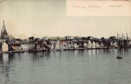 Deutschland Gruss aus Flensburg Hafenpartie Hafen Boote Postkarte