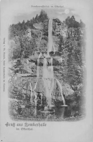 Deutschland Gruss aus Romkerhalle im Oferthal Wasserfall Mondschein Vintage Postkarte