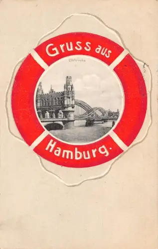 Deutschland Gruss aus Hamburg Elbbrück 1906 Rettungsleine Rettungsboje Brücke Postkarte