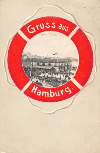 Deutschland Gruss aus Hamburg Elbbrück 1906 Alster Pavillon Kutsche Postkarte