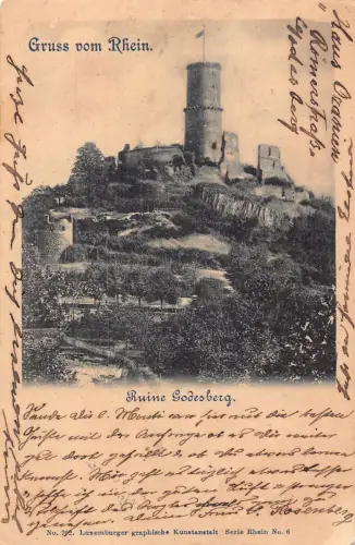 Deutschland Gruss vom Rhein Ruine Schloss Godesberg 1903 Vintage Postkarte