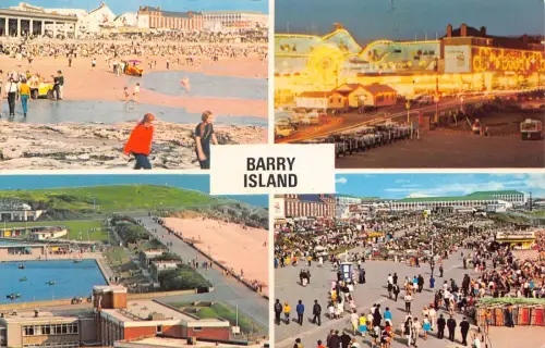 Wales Barry Island Beach Swimming Pool Square Vintage Postkarte
