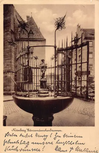 Deutschland 1937 Nürnberg Gaensemaennchenbrunnen Brunnen Vintage Postkarte