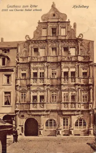 Deutschland 1909 Heidelberg Gasthaus zum Ritter Pension Vintage Postkarte
