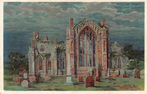 Schottland Melrose Abbey Roxburgh Vintage Postkarte