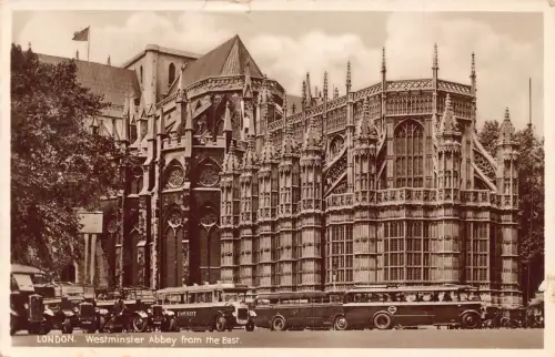 England 1937 London Westminster Abbey von East Bus Cars RPPC Vintage Postkarte