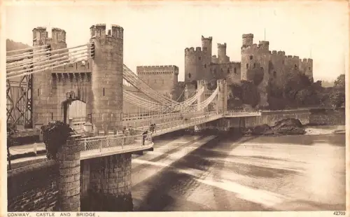 Wales Conway Castle and Bridge Vintage Postkarte