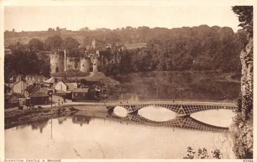 Wales Chepstow Castle Bridge Vintage Postkarte
