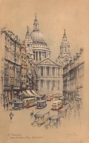 England 1948 St Paul's from Ludgate Hill London Art Double Decker Bus Postkarte