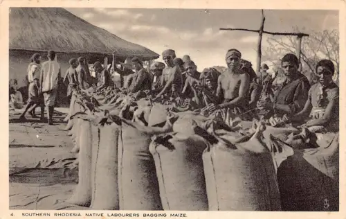 Simbabwe Südrhodesien Ureinwohner Arbeiter Einsacken Mais Vintage Postkarte