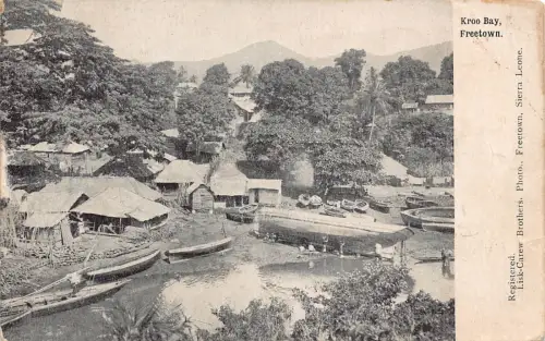 Sierra Leone Kroo Bay Freetown Hütten Boote Vintage Postkarte
